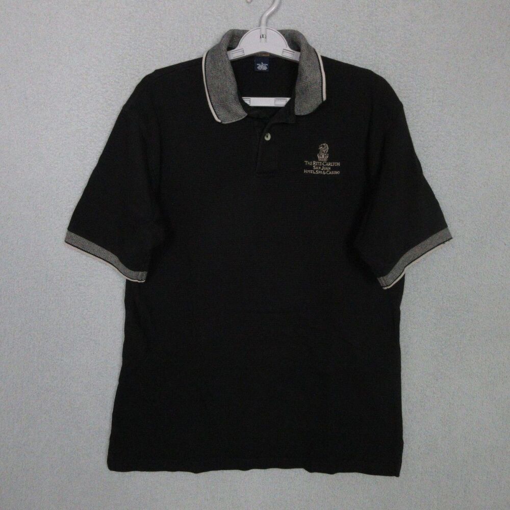 THE RITZ-CARLTON SAN JUAN Polo Shirt Mens L Black‎ Gray Collar Embroidered